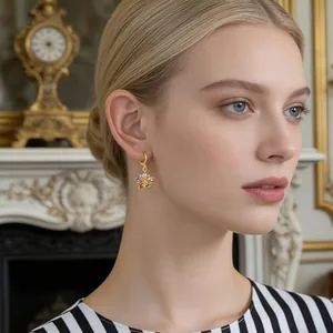 Crystal Flower Earrings, gold-plated steel, gold, another view