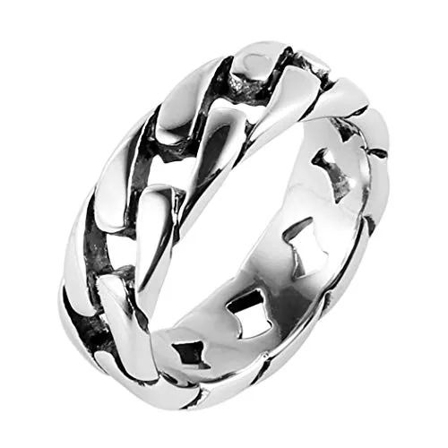 Band Ring, stainless steel, Cuban chain, 7 mm
