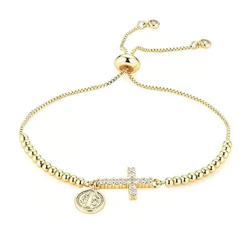 Saint Benedict Cross Bracelet, gold-plated steel, gold