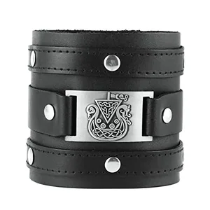 Viking Cuff Bracelet, leather, another view