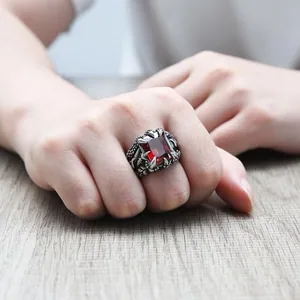 Dragon Claw Ring, stainless steel, red, another view