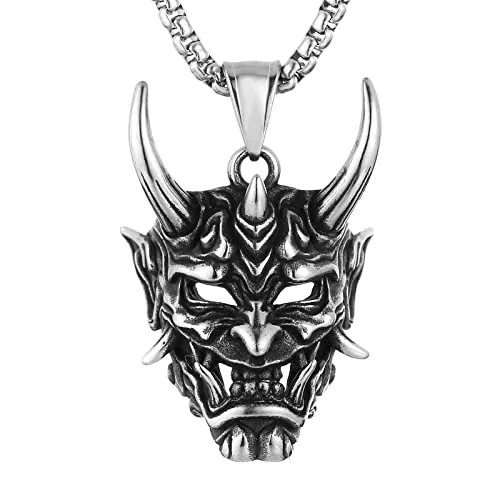 Prajna Mask Pendant, stainless steel, silver