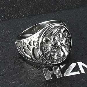 Lion Head Shield Ring, stainless steel, gold, another view