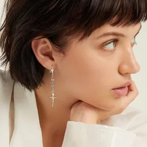 Tri-Tone Cross Dangle Earrings, gold-plated steel, gold, another view