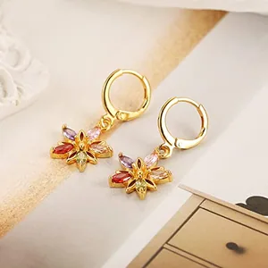 Crystal Flower Earrings, gold-plated steel, gold, another view