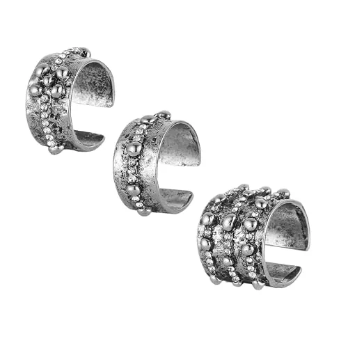 Ear Cuffs, gold-plated steel, pack of 3, silver