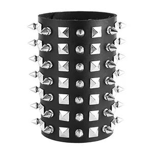Metal Spike Studded Bracelet, leather, black, another view