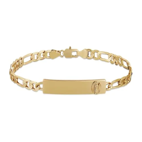 Dainty Religious Saint Bracelet, gold-plated steel, Figaro chain, gold