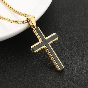 Carbon Fiber Cross Pendant, stainless steel, box chain, another view