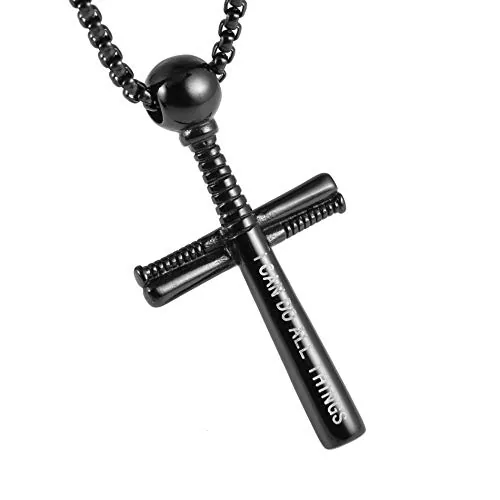 Athletes Cross Pendant, stainless steel, black