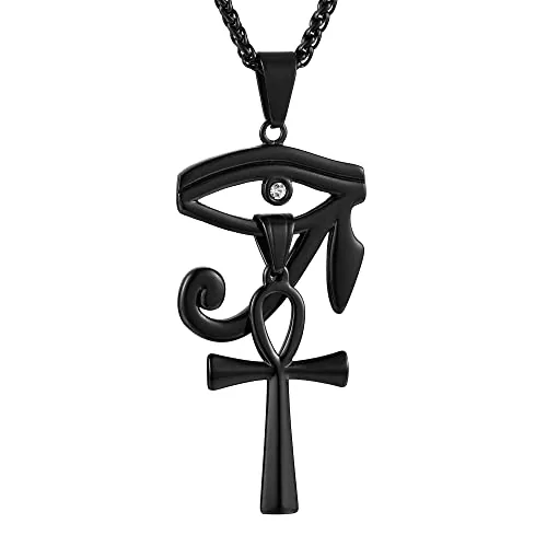 Coptic Ankh Pendant, stainless steel, Figaro chain, 24 in, gold