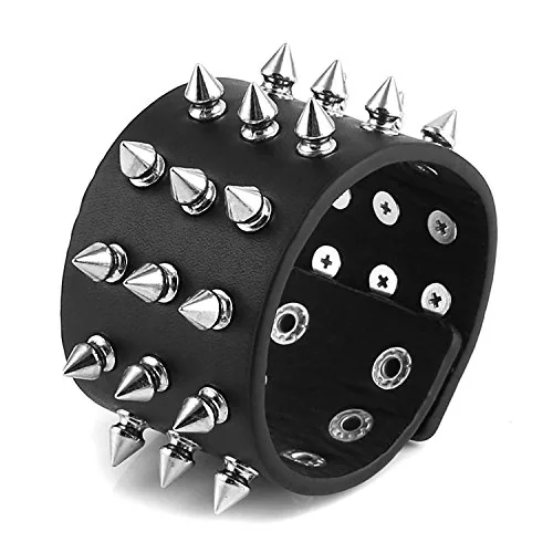 Metal Spike Studded Bracelet, leather, black