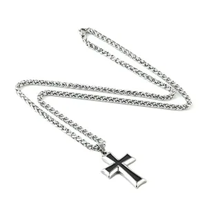 Cross Pendant, stainless steel, wheat chain, 24 in, another view