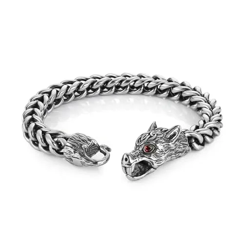 Dragon Snake Wolf Bracelet, stainless steel, Cuban chain, 8 mm