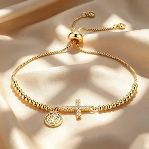 Saint Benedict Cross Bracelet, gold-plated steel, gold, another view