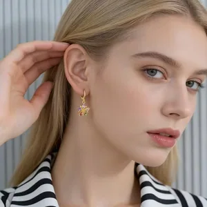 Crystal Flower Earrings, gold-plated steel, gold, another view