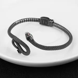 Snake Open Bangle, stainless steel, another view