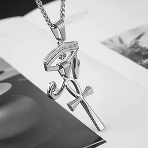 Coptic Ankh Pendant, stainless steel, Figaro chain, 24 in, gold, another view