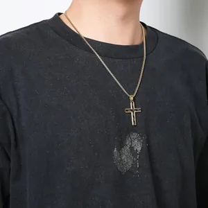 Carbon Fiber Cross Pendant, stainless steel, box chain, another view