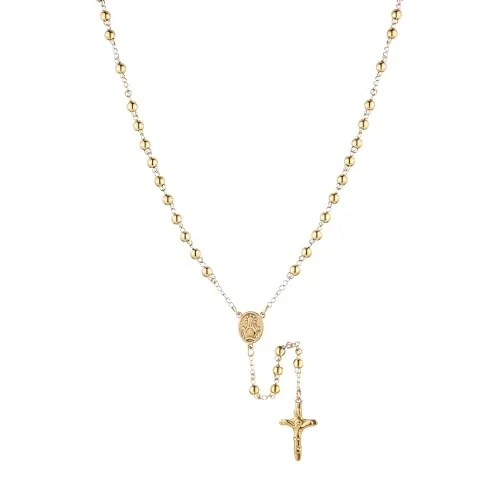 Beads Cross Rosary, stainless steel, gold
