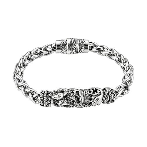 Snake Skull Bracelet, stainless steel, wheat chain