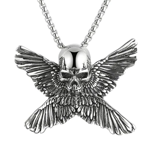 Winged Skull Pendant, stainless steel