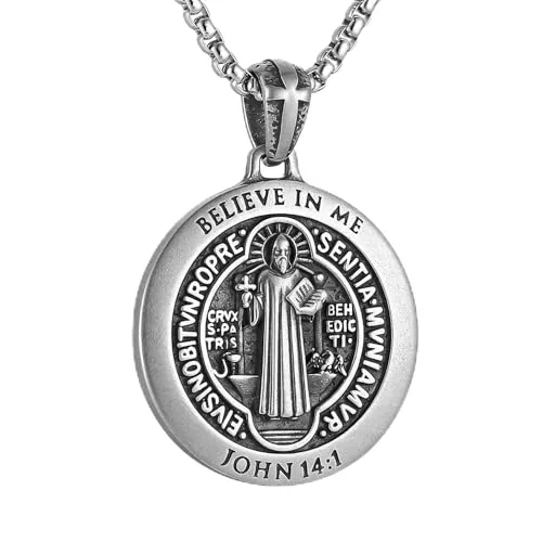 Saint Benedict Pendant, stainless steel, 22 in