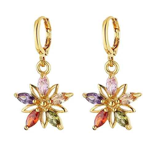 Crystal Flower Earrings, gold-plated steel, gold