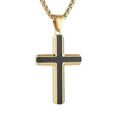 Carbon Fiber Cross Pendant, stainless steel, box chain