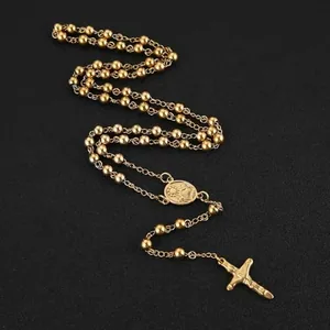 Beads Cross Rosary, stainless steel, gold, another view