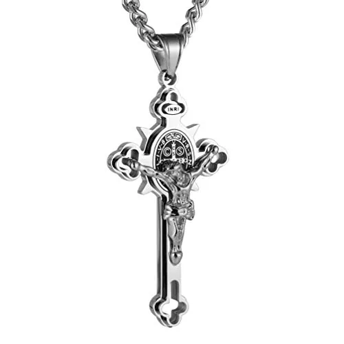 Benedict Crucifix Cross Pendant, stainless steel