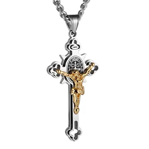 Benedict Crucifix Cross Pendant, stainless steel