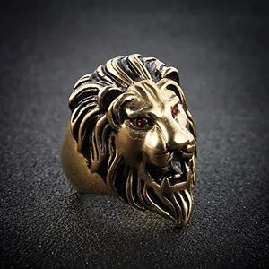Lion Ring, stainless steel, red, another view