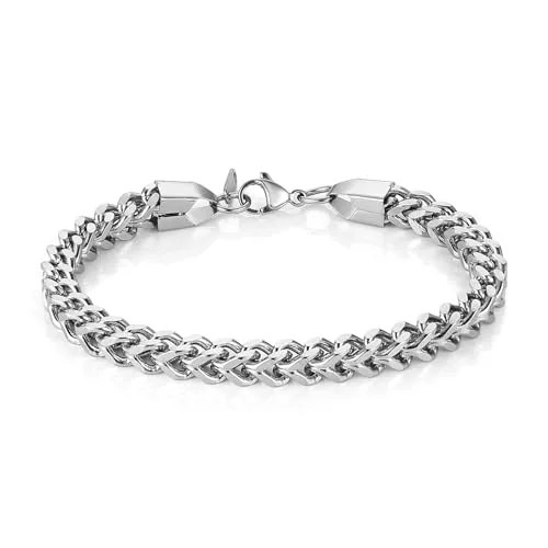 Square Bracelet, stainless steel, Franco chain, 4 mm, silver