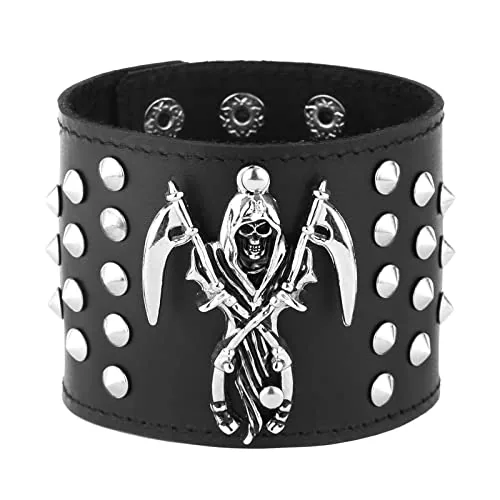Spike Studded Death Cuff Bracelet, leather