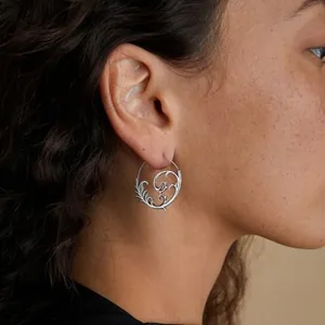 Hollow Out Vine Huggie Earrings, stainless steel, another view