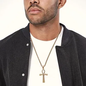 Coptic Ankh Pendant, stainless steel, rope chain, 22 in, gold, another view