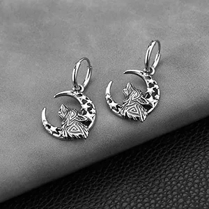 Viking Wolf Dangle Earrings, stainless steel, another view