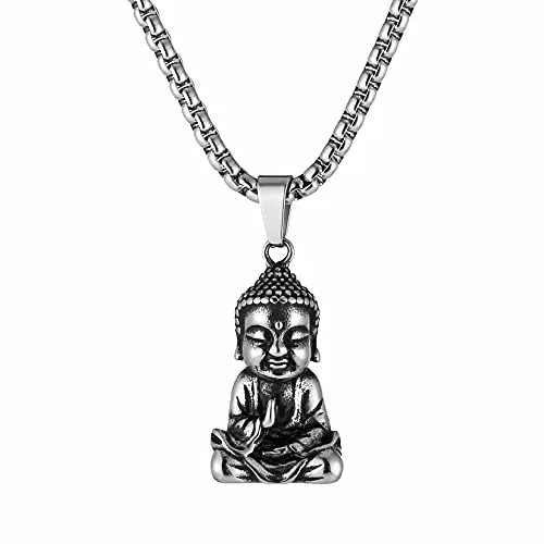 Tibetan Amitabha Buddha Pendant, stainless steel, silver