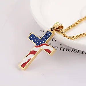 American Flag Patriotic Pendant, stainless steel, another view