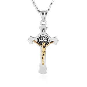 Benedict Crucifix Cross Pendant, stainless steel, another view