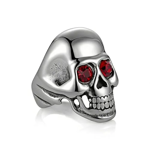 Skull Ring, stainless steel, red