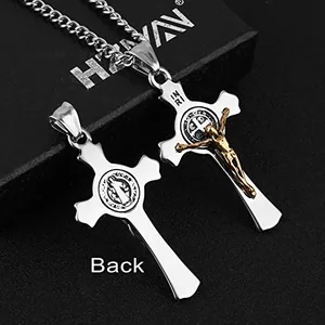 Benedict Crucifix Cross Pendant, stainless steel, another view