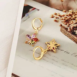 Crystal Flower Earrings, gold-plated steel, gold, another view