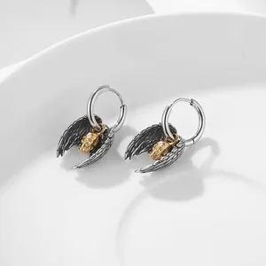 Guardian Angel Hoop Earrings, stainless steel, another view