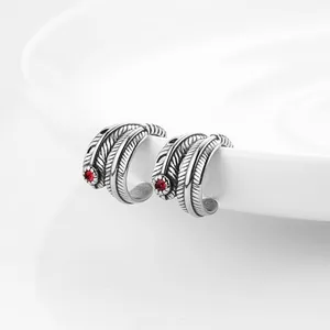 Feather Shaped Ear Cuffs, stainless steel, red, another view