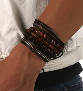 Hemp Cords Wood Bracelet, leather, another view