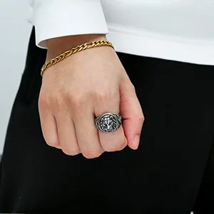 Lion Head Shield Ring, stainless steel, gold, another view