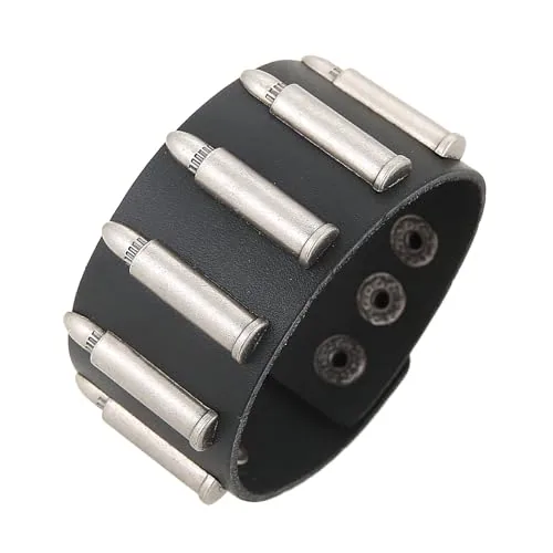 Bullet Cuff Bracelet, leather, black