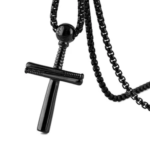 Athletes Cross Pendant, stainless steel, black, another view